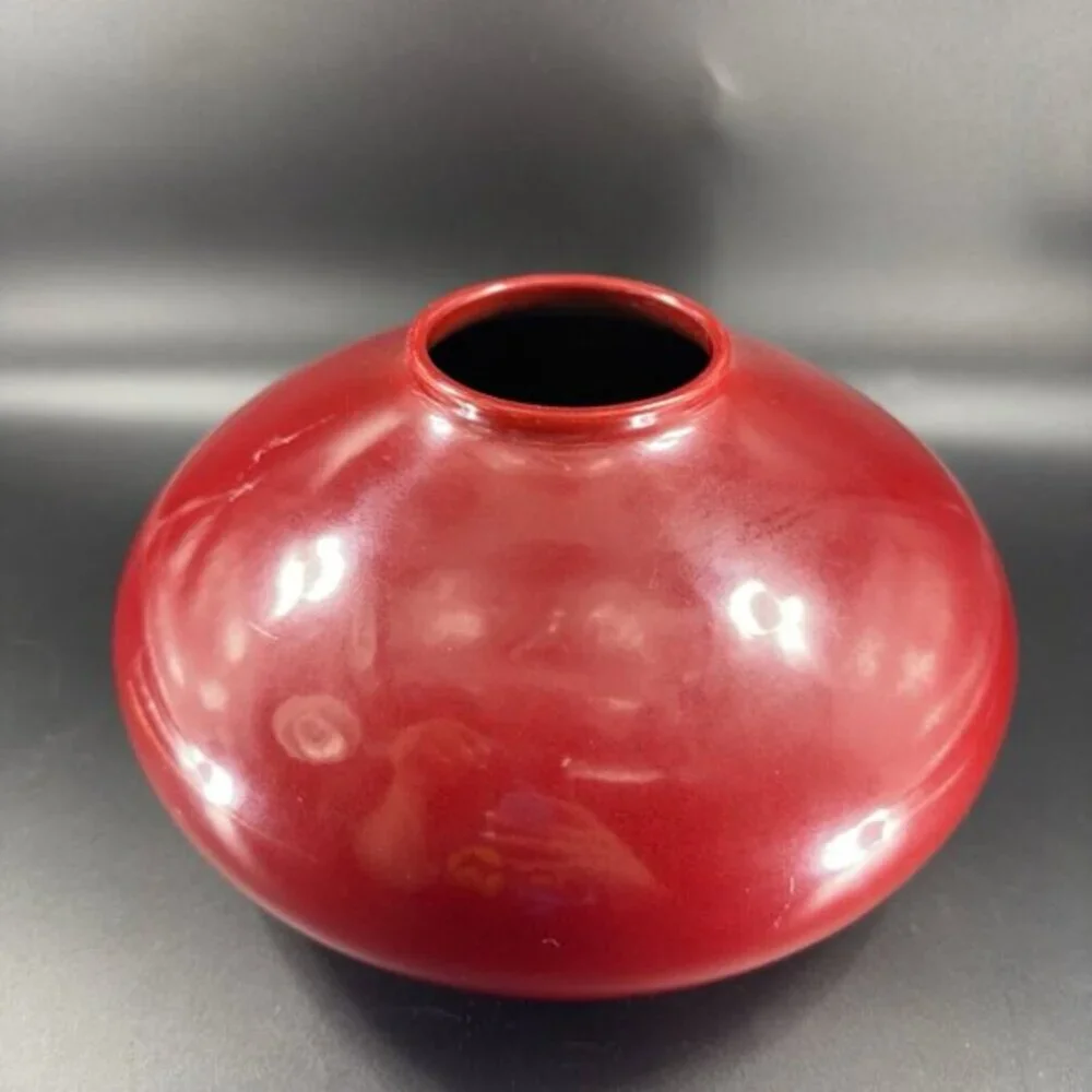Pier 1‎ Amano German Pottery Oval Red Glazed Vase Vessel Made In Germany Ceramic